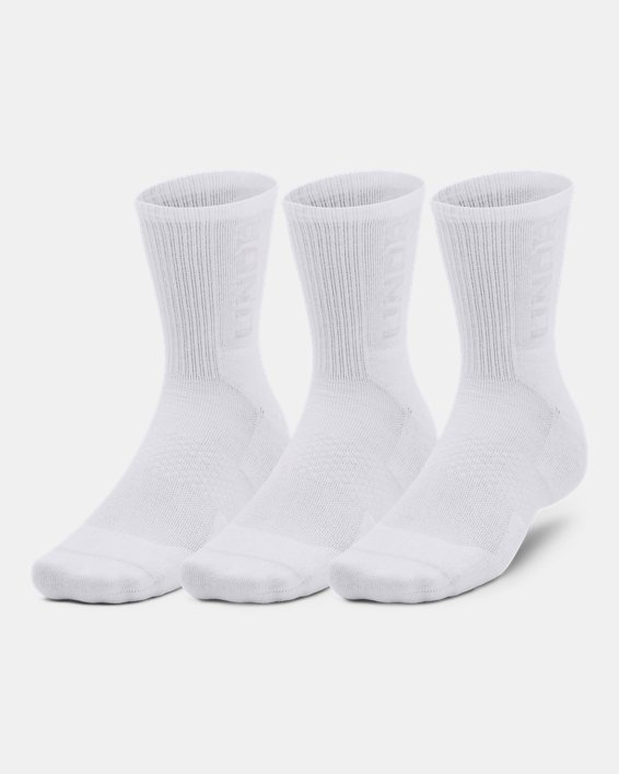 Unisex UA 3-Maker 3-Pack Mid-Crew Socks, White, pdpMainDesktop image number 0